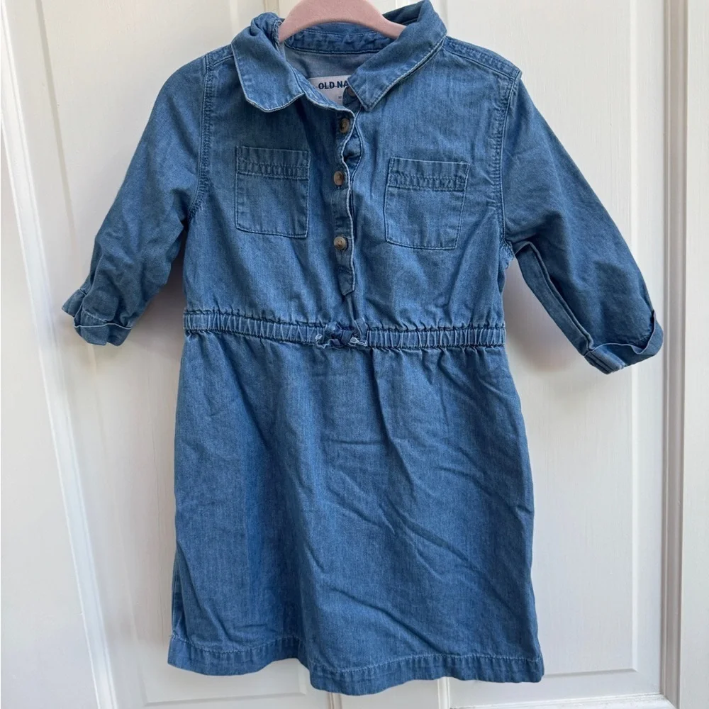 Old Navy 3T Girls Blue Denim Long Sleeve Button Down Kids Dress